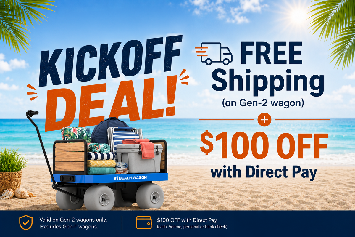 Get Free Shipping + $100 OFF a Gen-2 e-Beach Wagon in June 2026 with direct pay savings